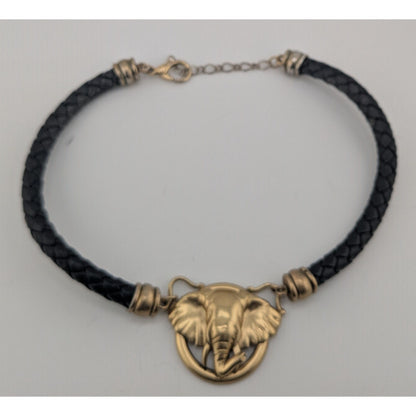 Elephant Pendant Necklace With Braided Black Cord & Gold-Tone Accents