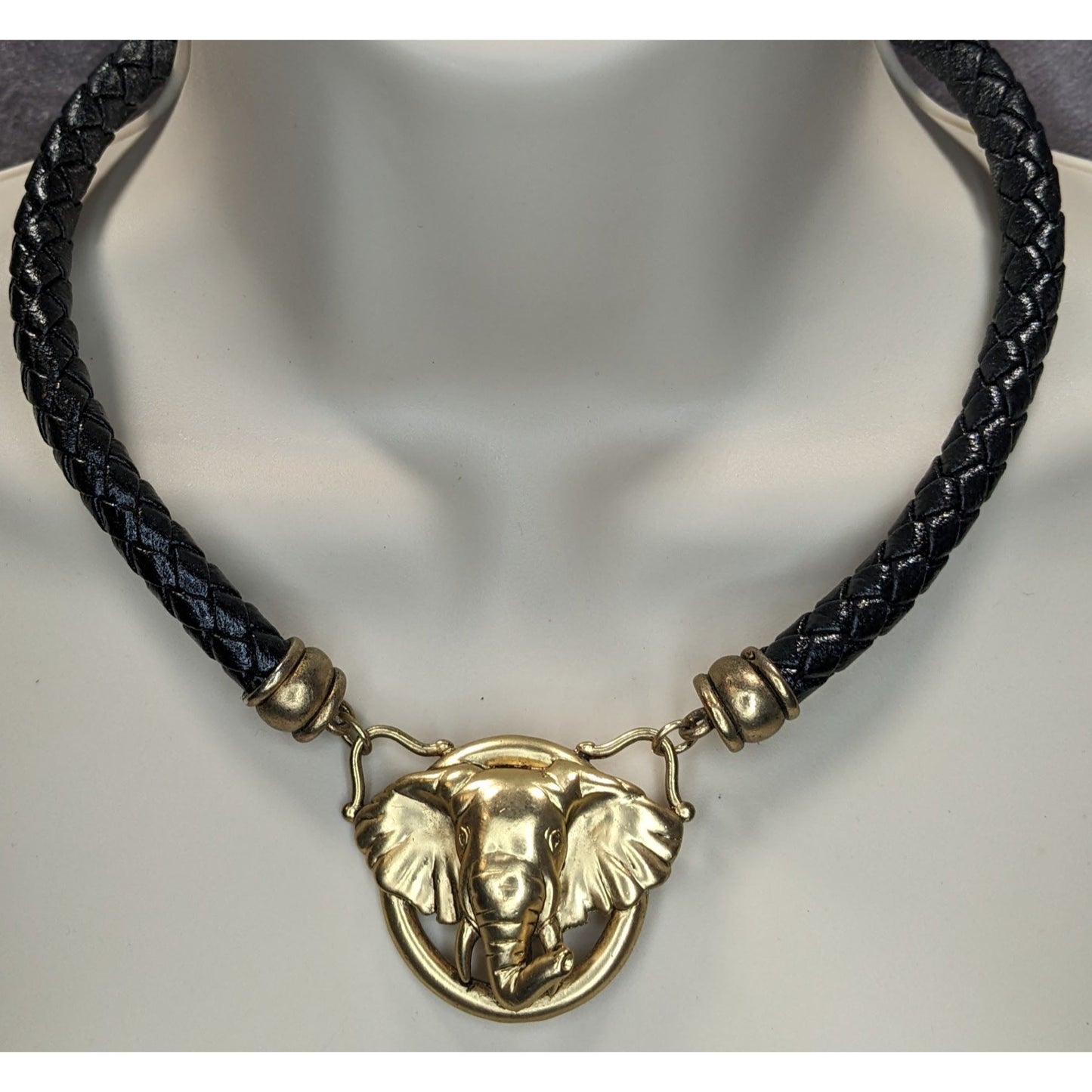 Elephant Pendant Necklace With Braided Black Cord & Gold-Tone Accents