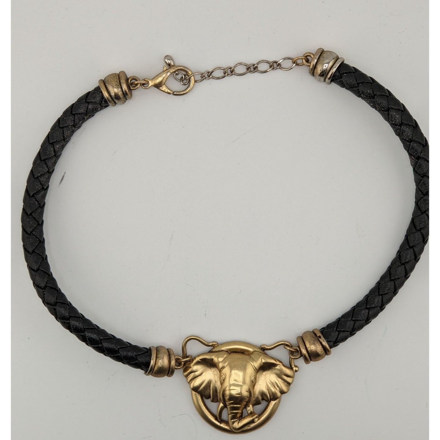 Elephant Pendant Necklace With Braided Black Cord & Gold-Tone Accents