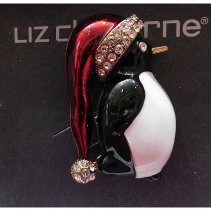 Vintage Liz Claiborne Rhinestone Penguin Holiday Brooch
