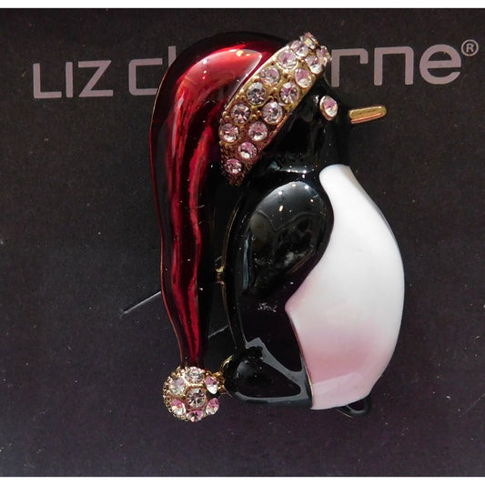 Vintage Liz Claiborne Rhinestone Penguin Holiday Brooch