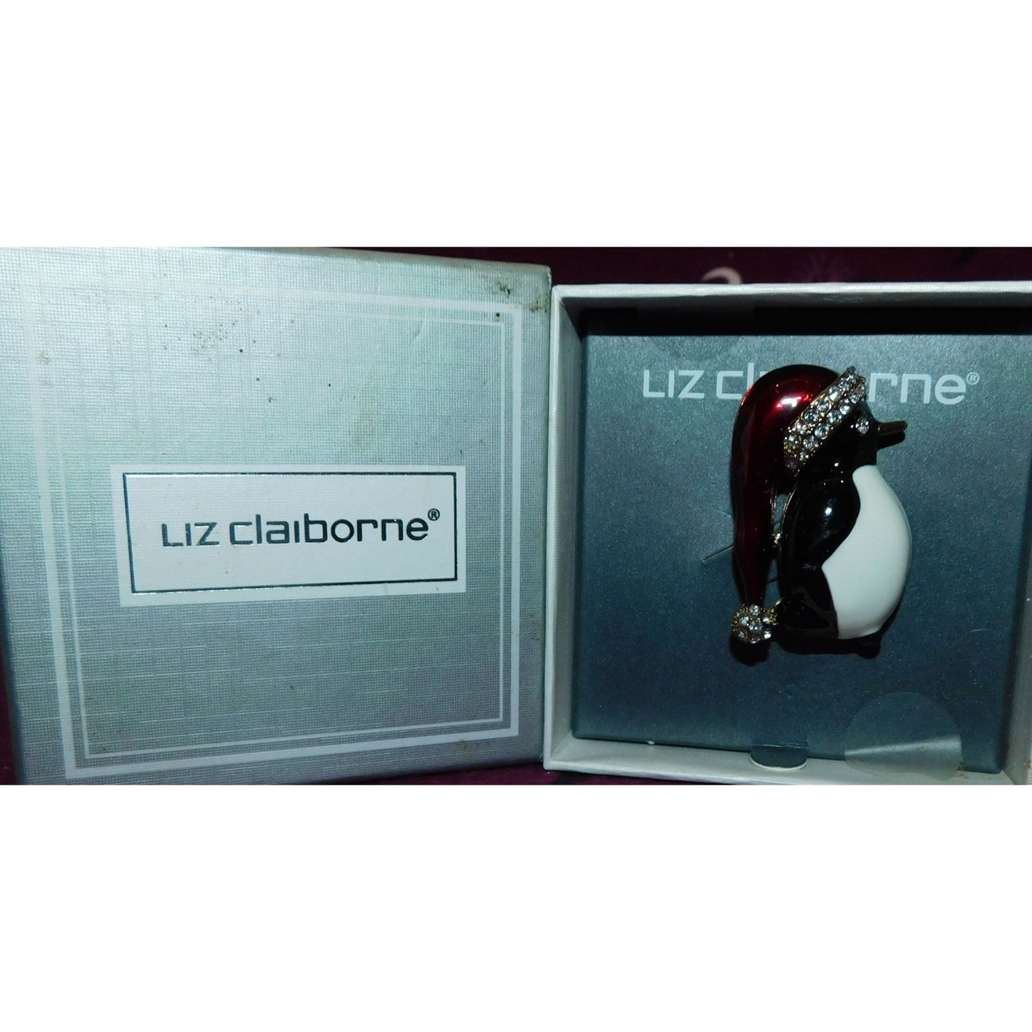 Vintage Liz Claiborne Rhinestone Penguin Holiday Brooch