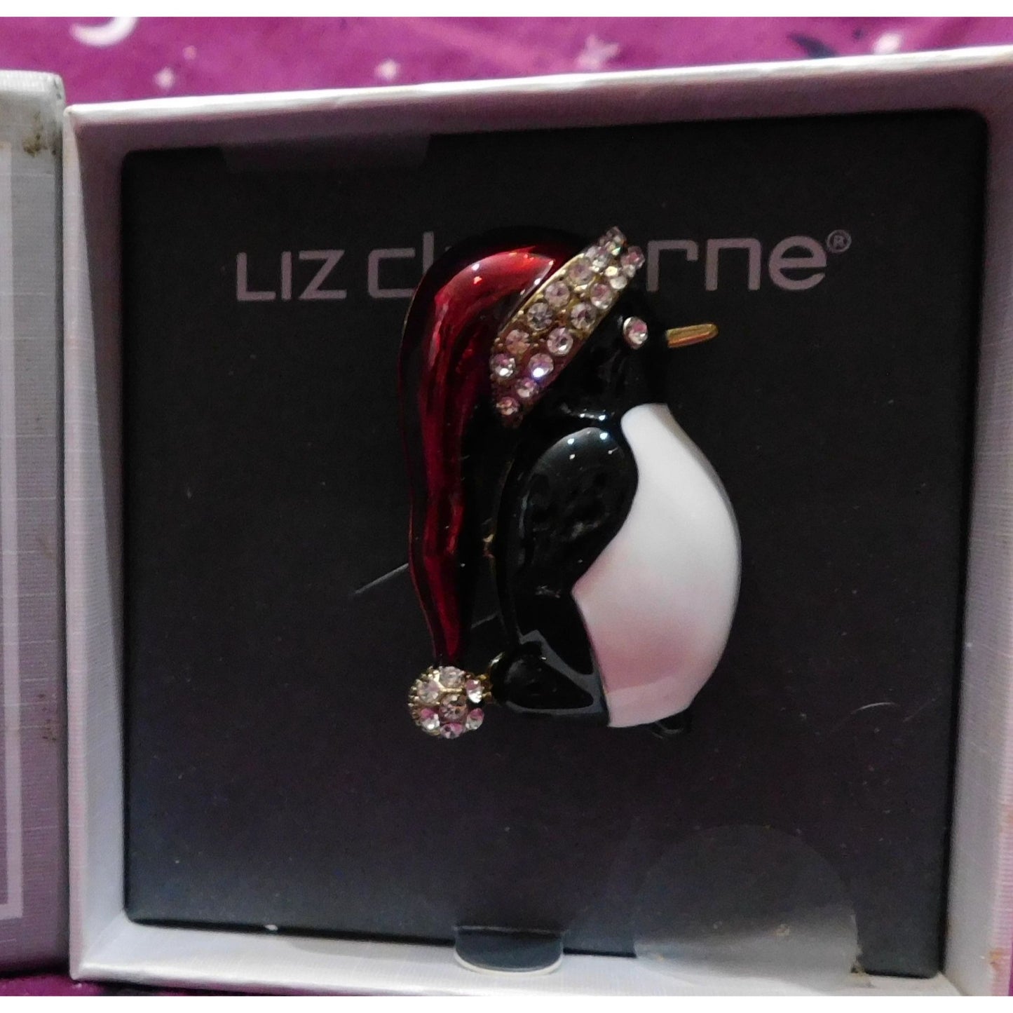Vintage Liz Claiborne Rhinestone Penguin Holiday Brooch