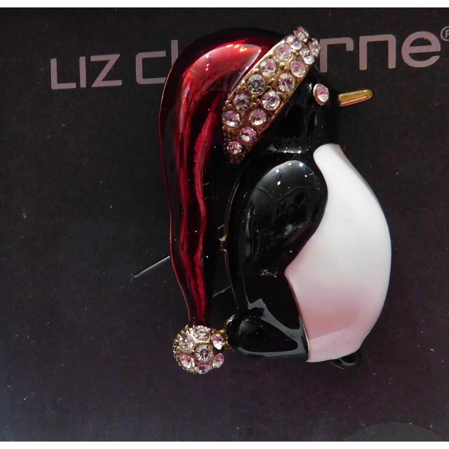 Vintage Liz Claiborne Rhinestone Penguin Holiday Brooch