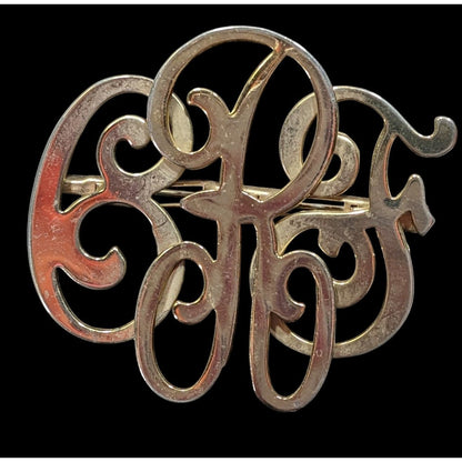 Vintage Cursive Monogram Brooch BRF Gold Tone