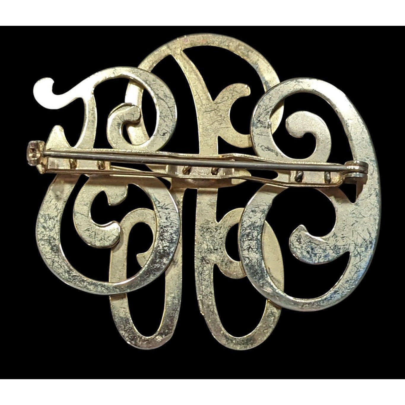 Vintage Cursive Monogram Brooch BRF Gold Tone