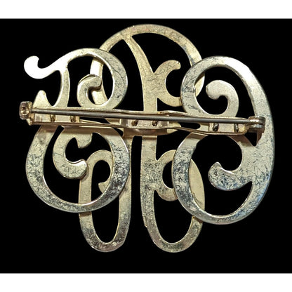 Vintage Cursive Monogram Brooch BRF Gold Tone