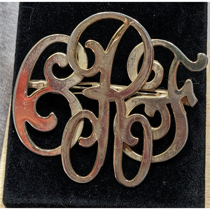 Vintage Cursive Monogram Brooch BRF Gold Tone