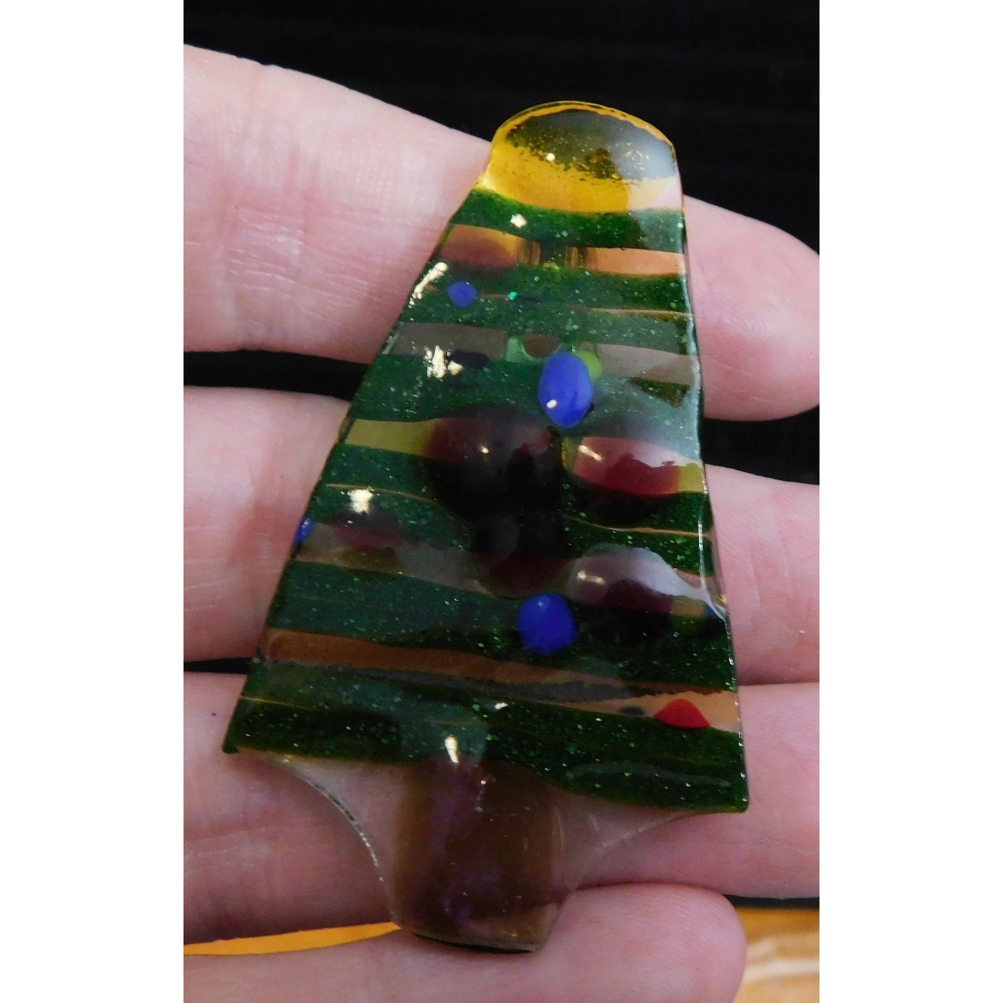 Unique Handmade Glass Christmas Tree Brooch