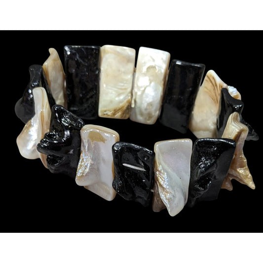 Vintage Mermaidcore Mother Of Pearl Black And White Stretch Bracelet