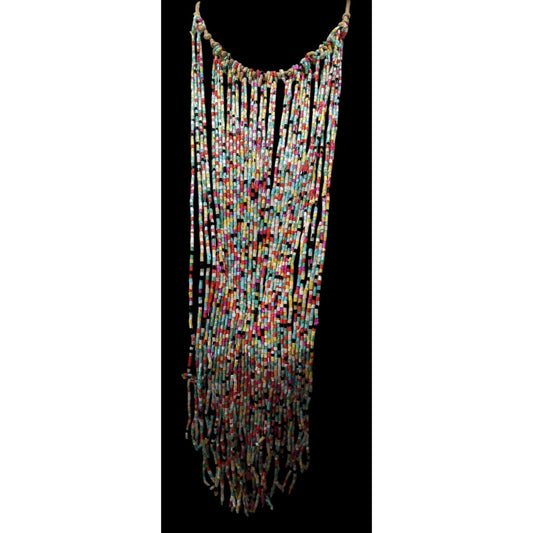 Vintage Multicolor Beaded Fringe Necklace With Adjustable Closure