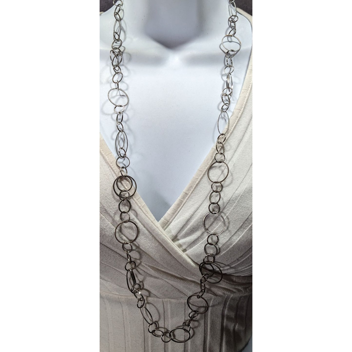 New York & Company Silver Tone Open Ring Chain Necklace