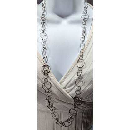 New York & Company Silver Tone Open Ring Chain Necklace