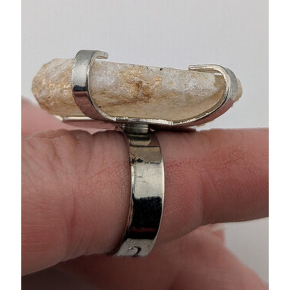 Boho Crystal Geode Druzy Statement Ring Silver Tone Raw Quartz Adjustable