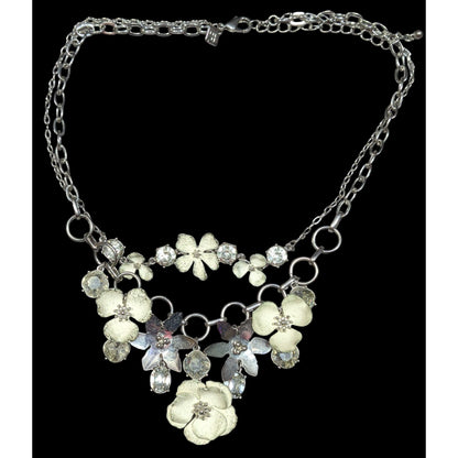 Banana Republic Preppy Floral White And Silver Tone Multilayer Necklace