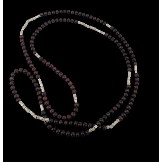 Bohemian Purple Agate Stretch Necklace With Silver Tone Accents