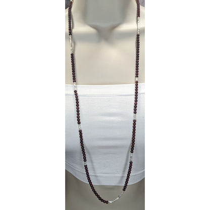 Bohemian Purple Agate Stretch Necklace With Silver Tone Accents