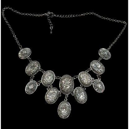 Glam Goth Sparkly Pave Silver Tone Rhinestone Bib Necklace