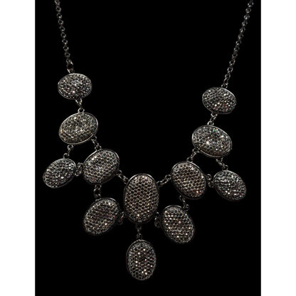 Glam Goth Sparkly Pave Silver Tone Rhinestone Bib Necklace