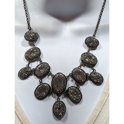 Glam Goth Sparkly Pave Silver Tone Rhinestone Bib Necklace