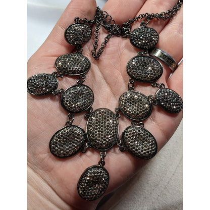 Glam Goth Sparkly Pave Silver Tone Rhinestone Bib Necklace
