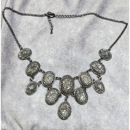 Glam Goth Sparkly Pave Silver Tone Rhinestone Bib Necklace