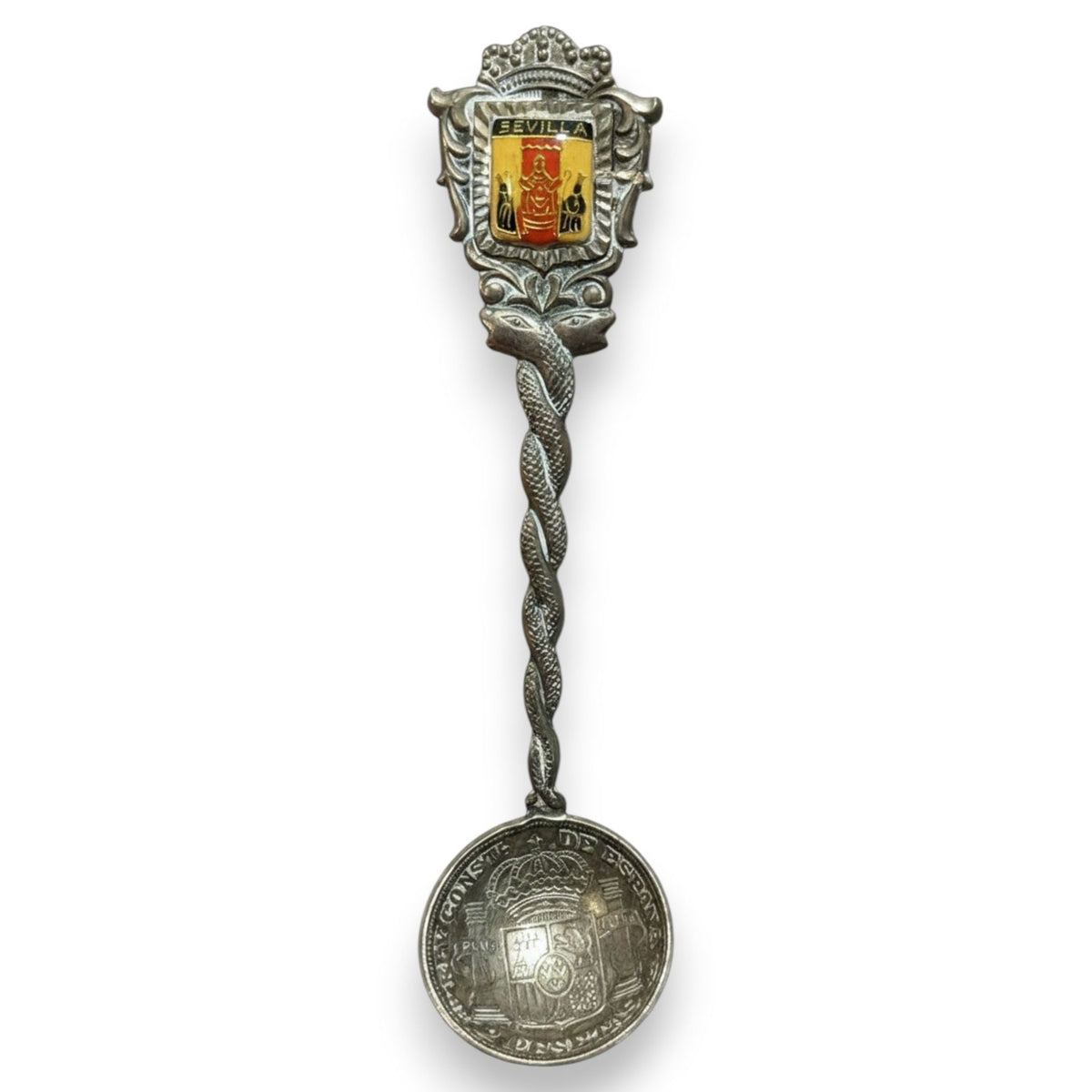 Vintage Travel Metal Silver Tone Sevilla Spain Souvenir Spoon 4 1/2 Inch