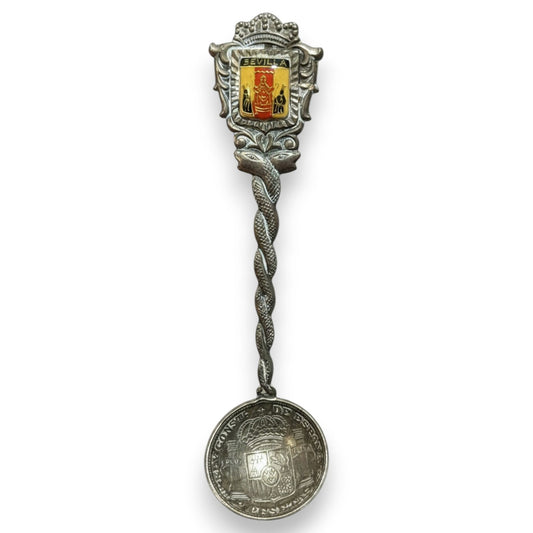Vintage Travel Metal Silver Tone Sevilla Spain Souvenir Spoon 4 1/2 Inch