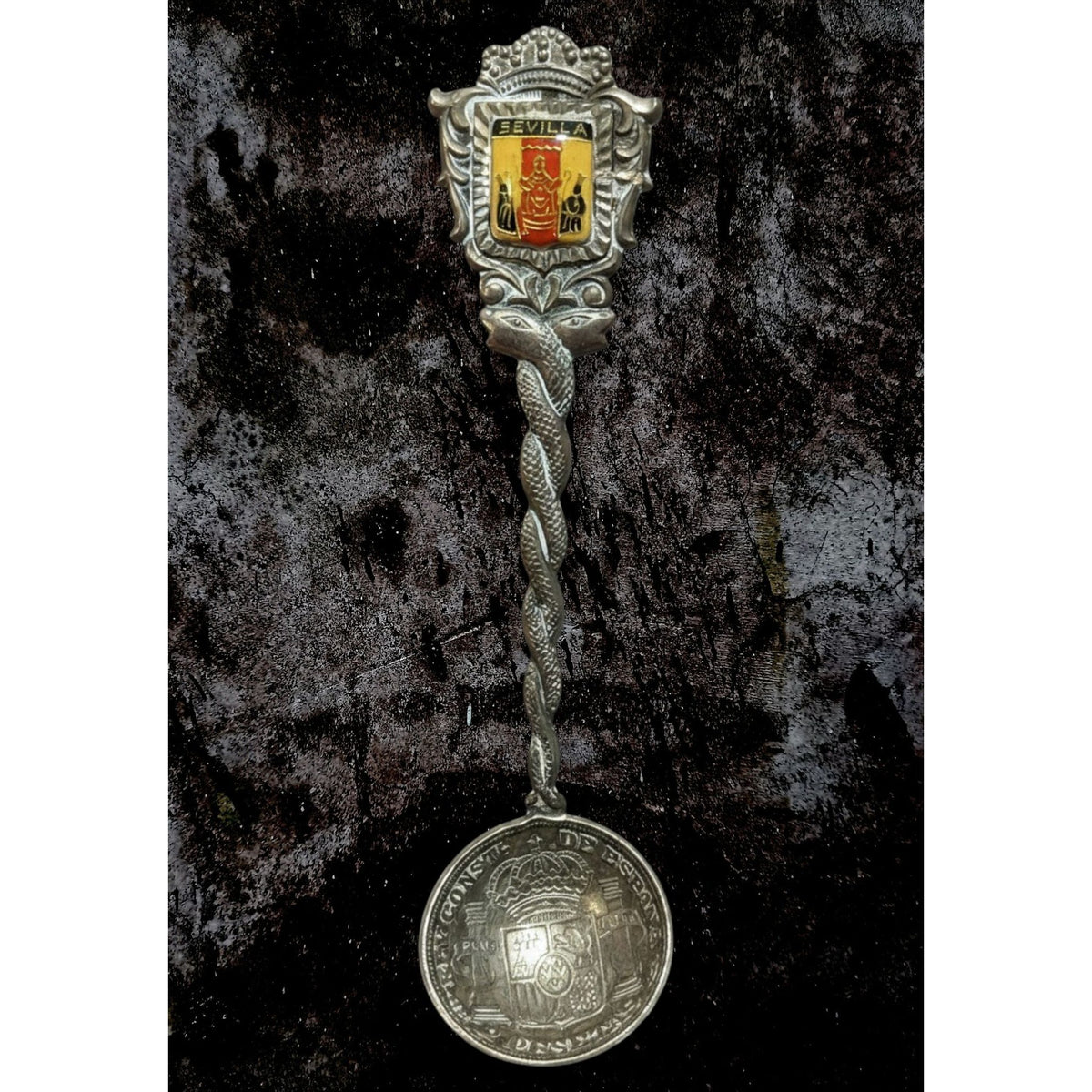 Vintage Travel Metal Silver Tone Sevilla Spain Souvenir Spoon 4 1/2 Inch