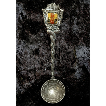 Vintage Travel Metal Silver Tone Sevilla Spain Souvenir Spoon 4 1/2 Inch