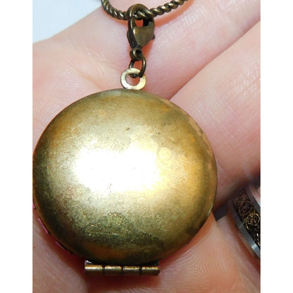 Floral Filigree Locket Necklace Gold Tone With Pink Enamel