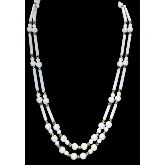 Vintage Trifari Retro Goldtone & White Bead Necklace