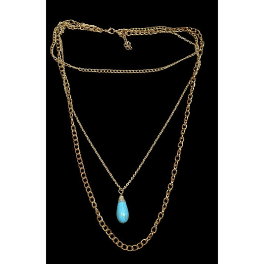 Bohemian Multilayer Faux Turquoise Gold Tone Chain Necklace