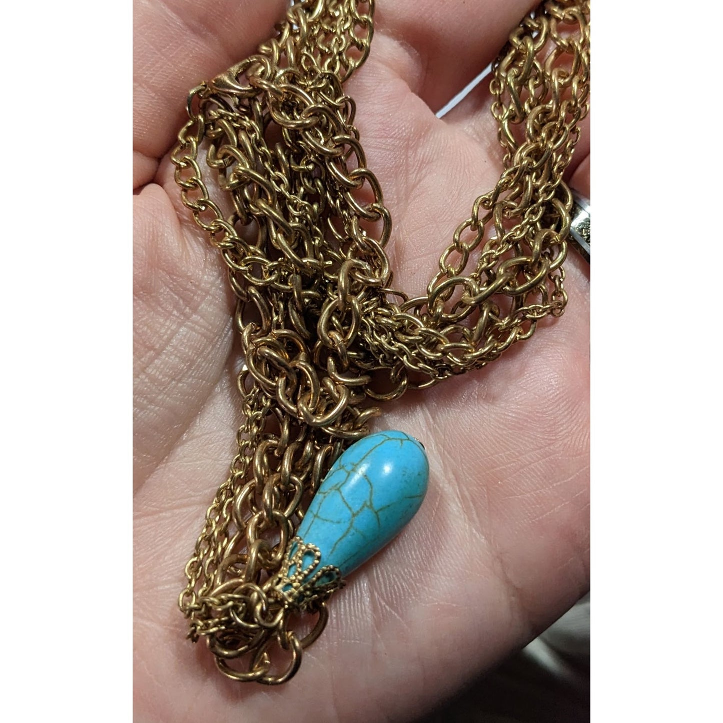 Bohemian Multilayer Faux Turquoise Gold Tone Chain Necklace