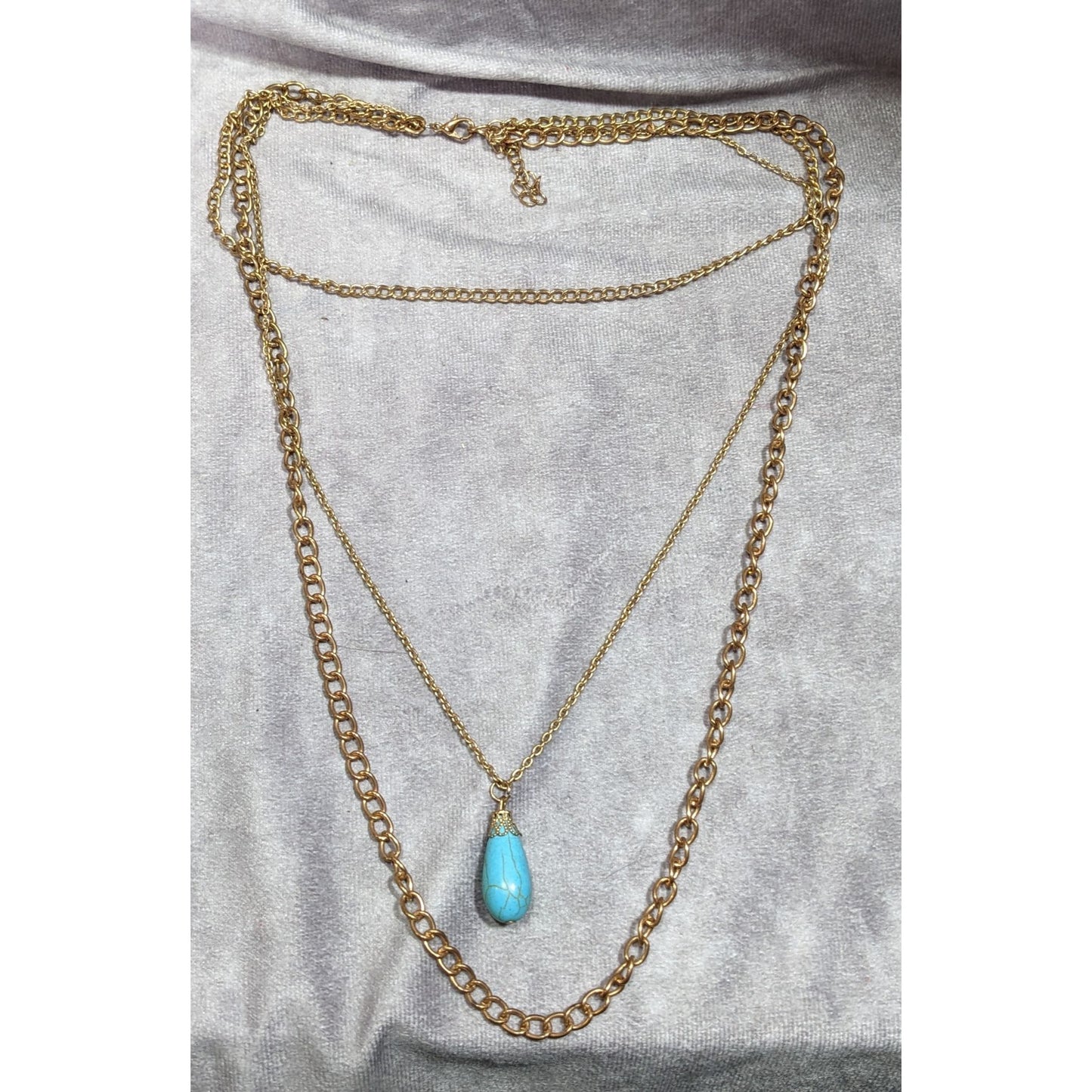 Bohemian Multilayer Faux Turquoise Gold Tone Chain Necklace