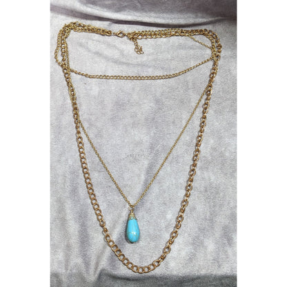 Bohemian Multilayer Faux Turquoise Gold Tone Chain Necklace