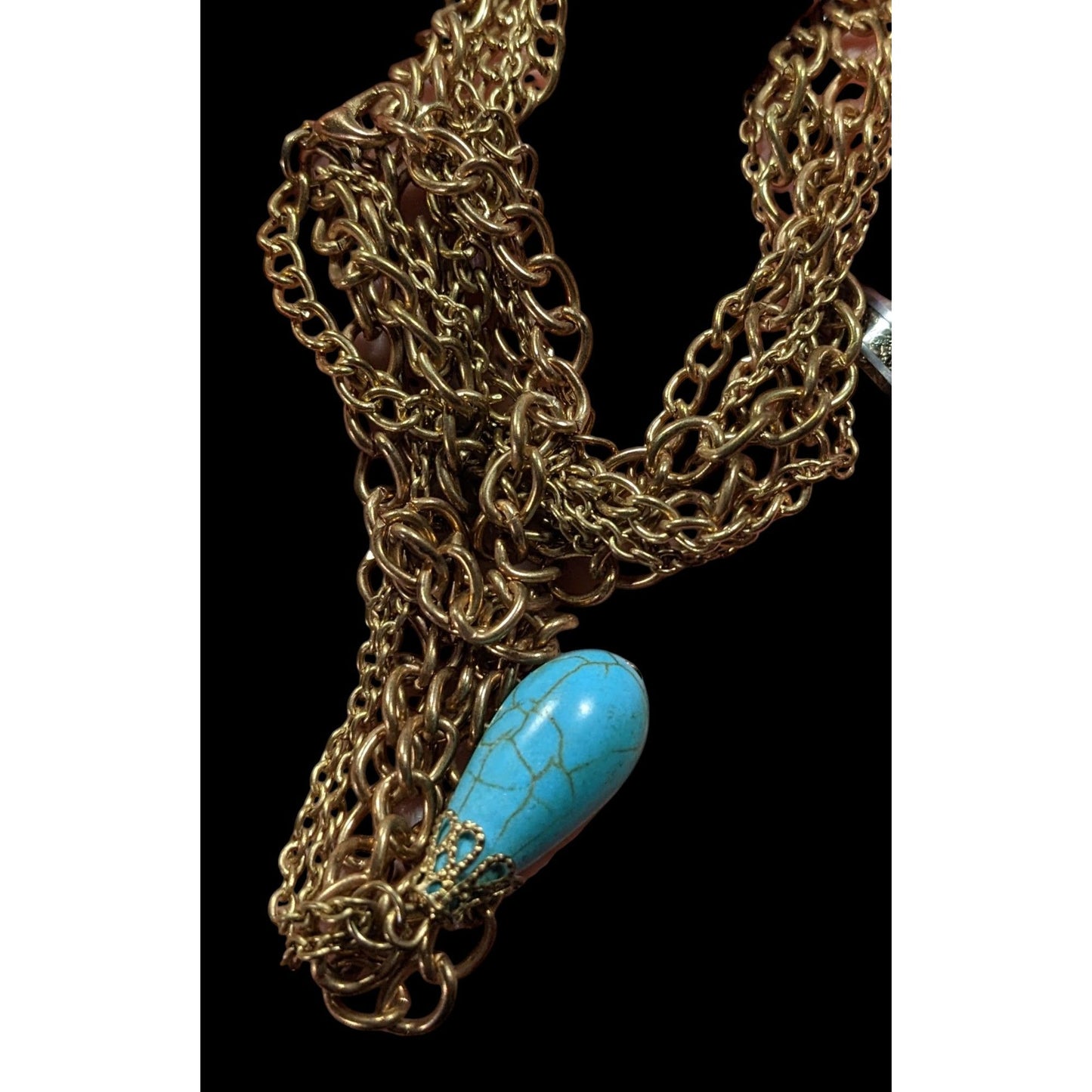 Bohemian Multilayer Faux Turquoise Gold Tone Chain Necklace