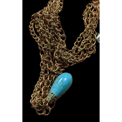 Bohemian Multilayer Faux Turquoise Gold Tone Chain Necklace