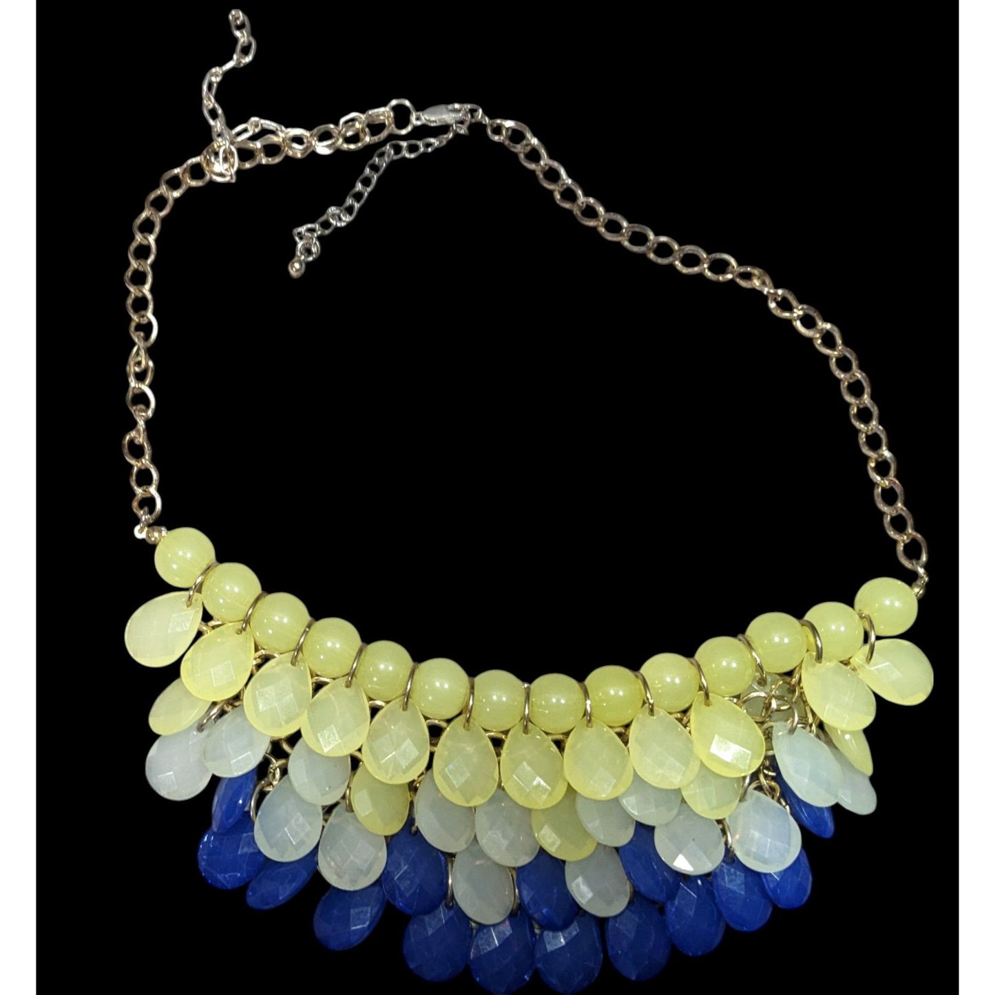 Retro Blue And Yellow Beaded Bib Statement Necklace