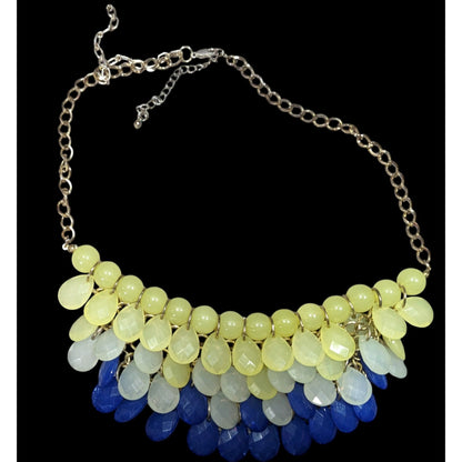 Retro Blue And Yellow Beaded Bib Statement Necklace