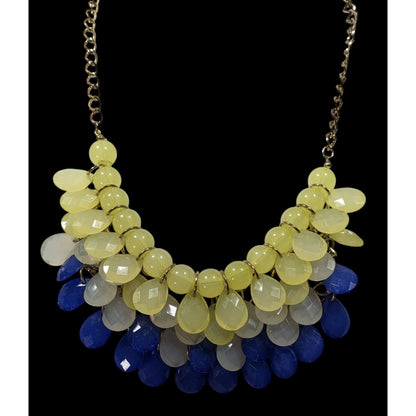 Retro Blue And Yellow Beaded Bib Statement Necklace