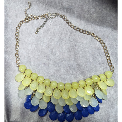 Retro Blue And Yellow Beaded Bib Statement Necklace