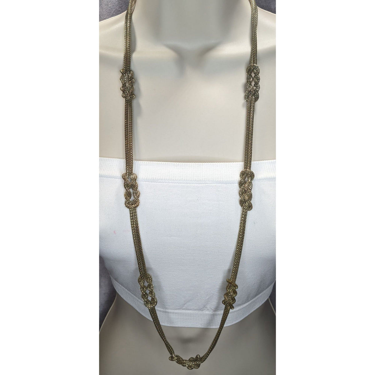 Vintage Glam Metal Mesh Gold Tone Knot Necklace 32 Inch