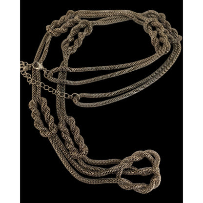 Vintage Glam Metal Mesh Gold Tone Knot Necklace 32 Inch