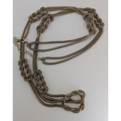 Vintage Glam Metal Mesh Gold Tone Knot Necklace 32 Inch