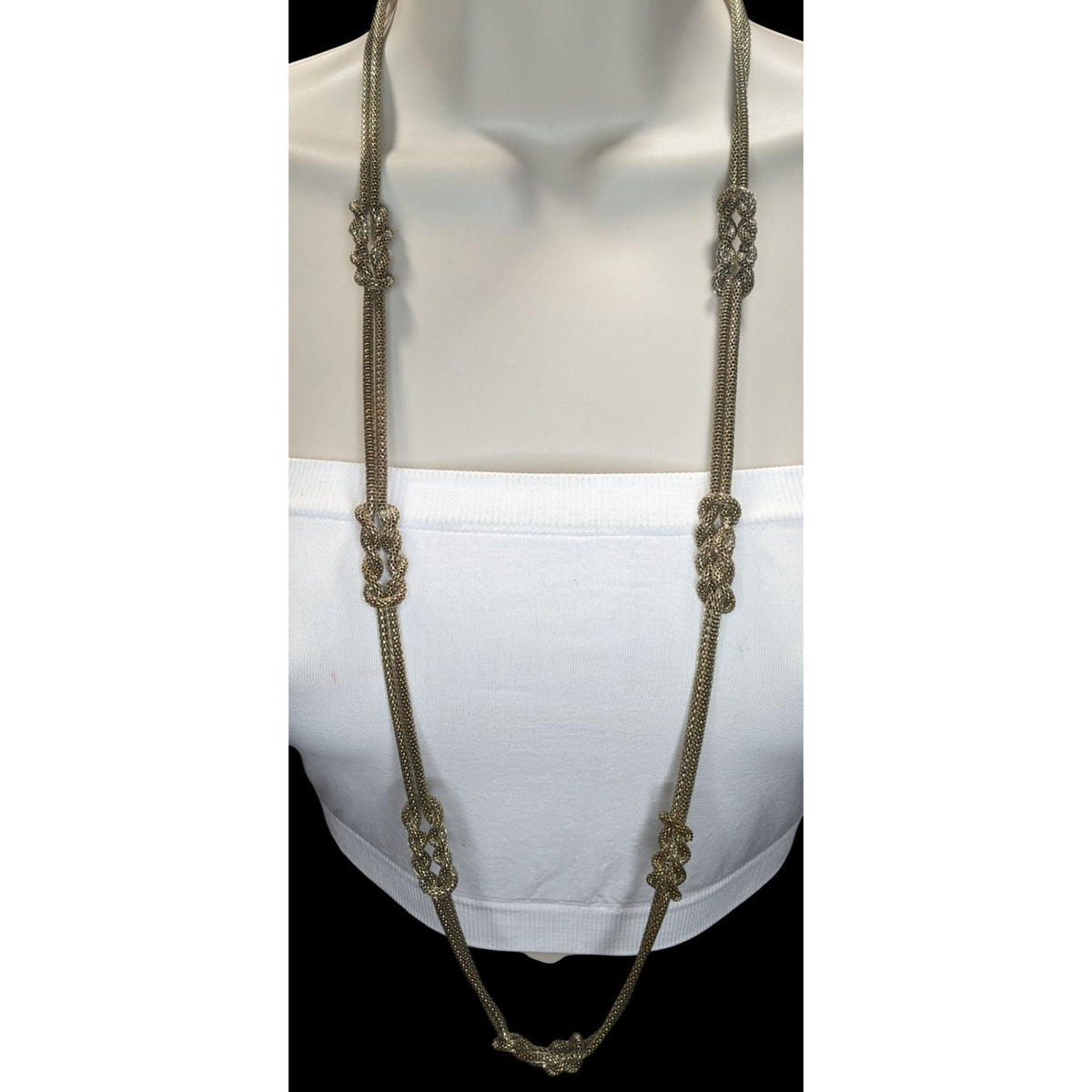 Vintage Glam Metal Mesh Gold Tone Knot Necklace 32 Inch