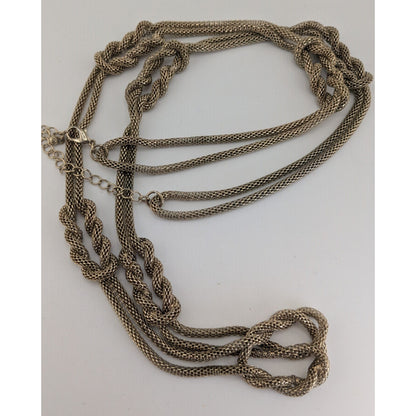 Vintage Glam Metal Mesh Gold Tone Knot Necklace 32 Inch