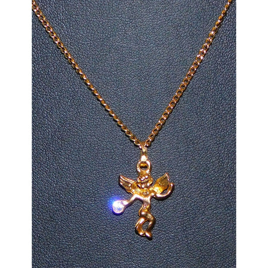April Cherub Birth Stone Gold Tone Pendant Necklace