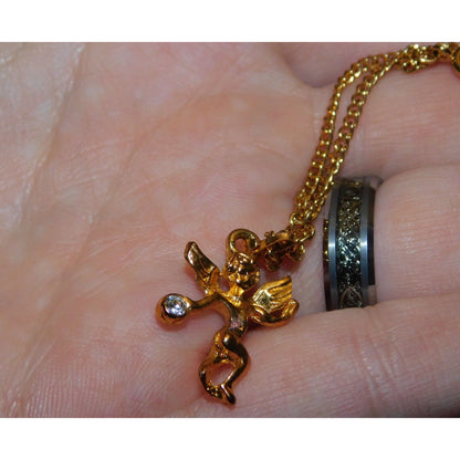April Cherub Birth Stone Gold Tone Pendant Necklace