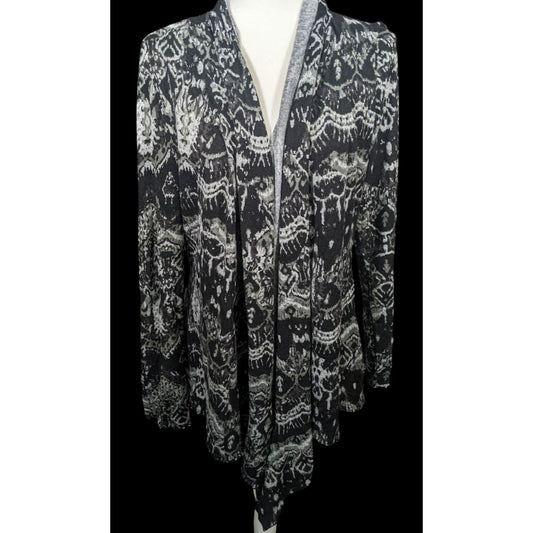 Dressbarn Black And Grey Abstract Print Cardigan